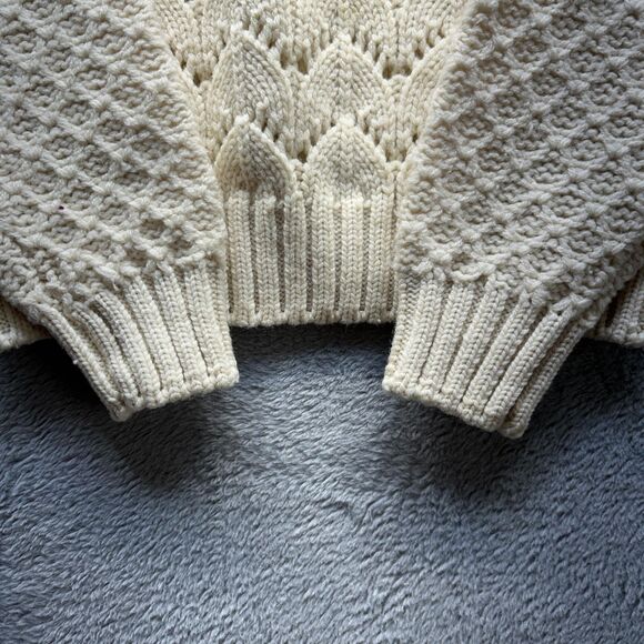 Vintage Cream Sweater Womens Large Boho Granola Ethereal Wool Ruffle 80s Y2K 90s - Picture 10 of 13